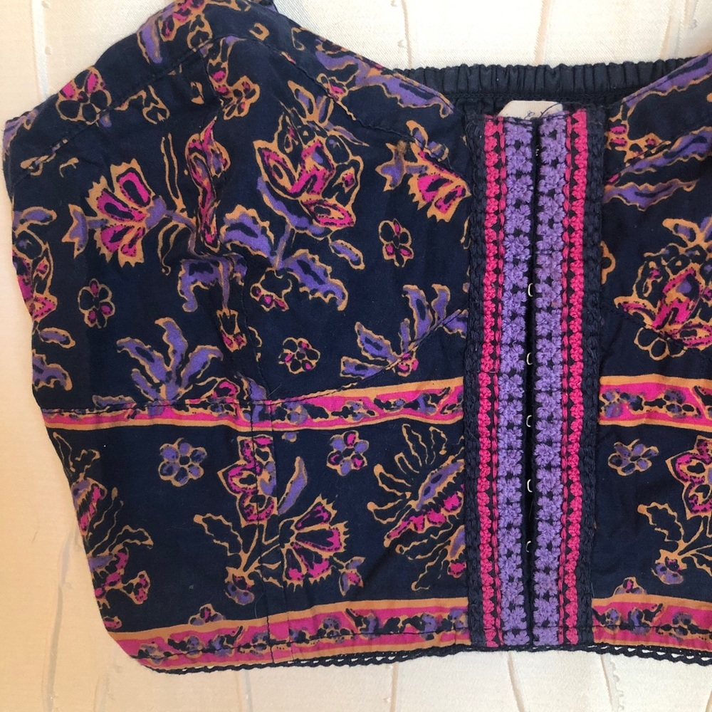 American Eagle Boho Corset Crop Top Blue Purple Floral Festival Bustier Size M